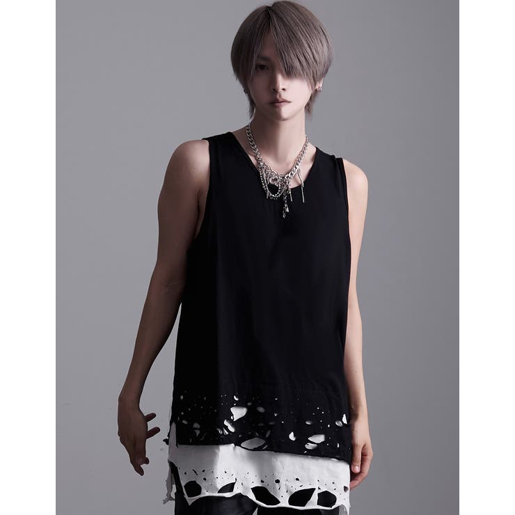NOVESSELクラッシュ加工フェイクレイヤードタンクトップ 全4色