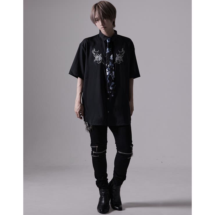 "NOVESSEL【ノベセル】花柄ジャカードネクタイ付き半袖シャツ/全1色" | ililil | 詳細画像4 