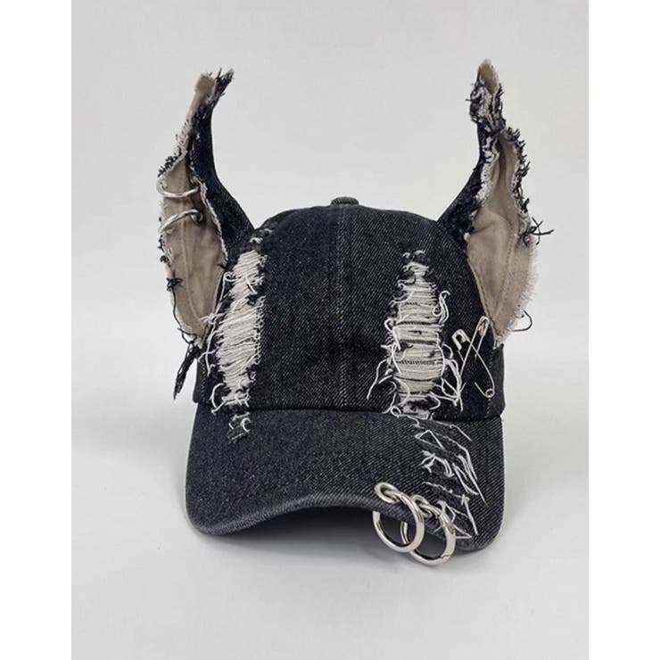 NOVESSEL【ノベセル】耳付きダメージデニムキャップ 全1色 ブラック | ililil | 詳細画像2 