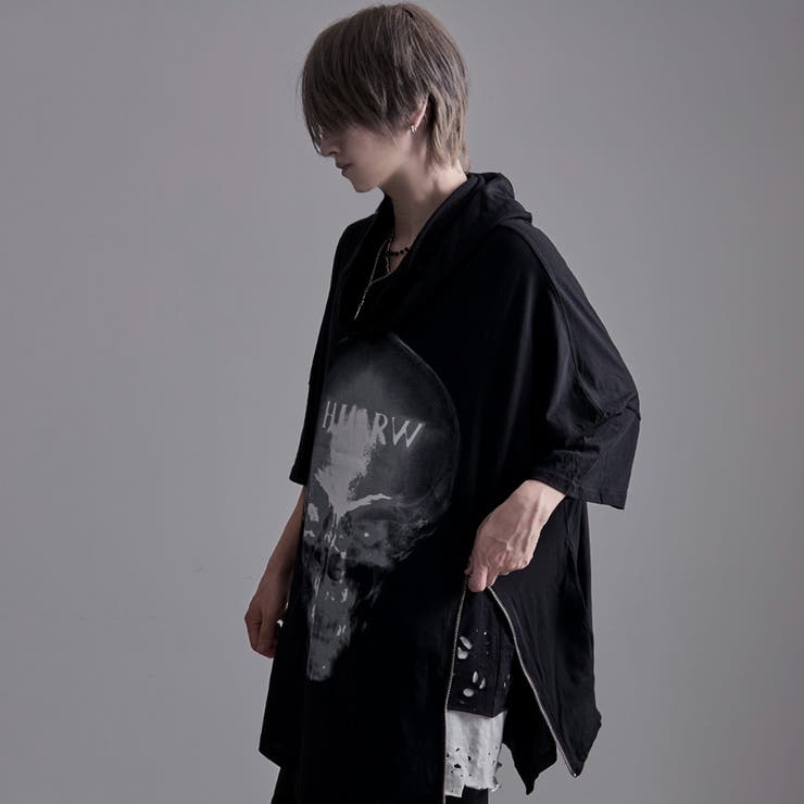NOVESSEL【ノベセル】スカルプリントアシメフードドルマンポンチョ 全1