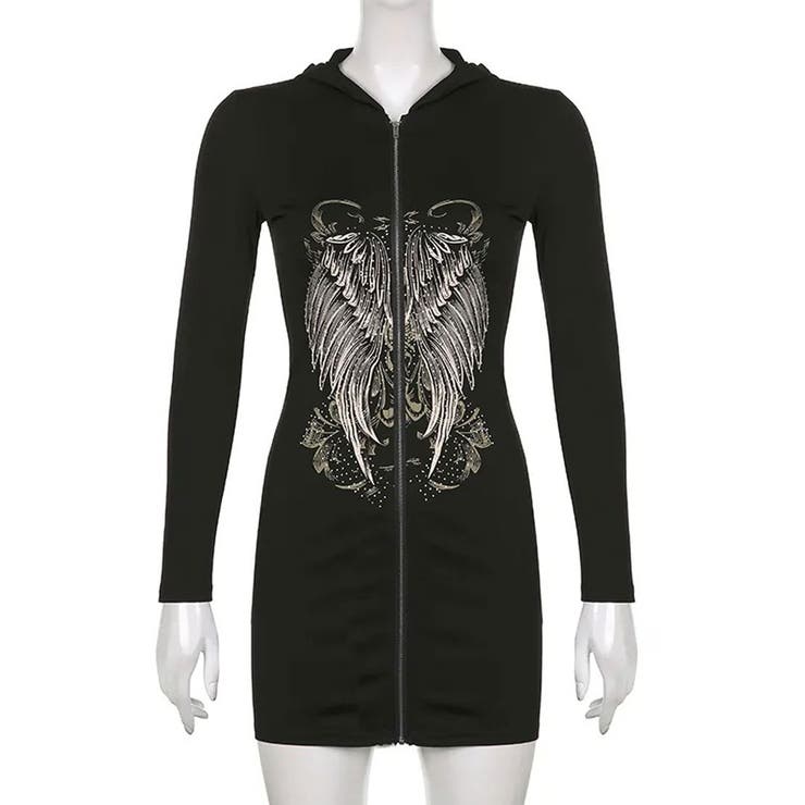 NOVESSELフード付きプリントジップアップ長袖カットソー 全1色 ロンT | ililil | 詳細画像6 