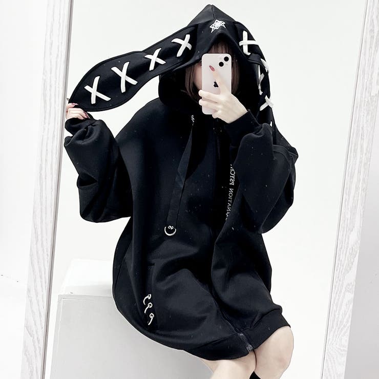 【PSYCHO NATION】 ジャージうさ耳レースアップ ZIP パーカー (133610) | rings-official