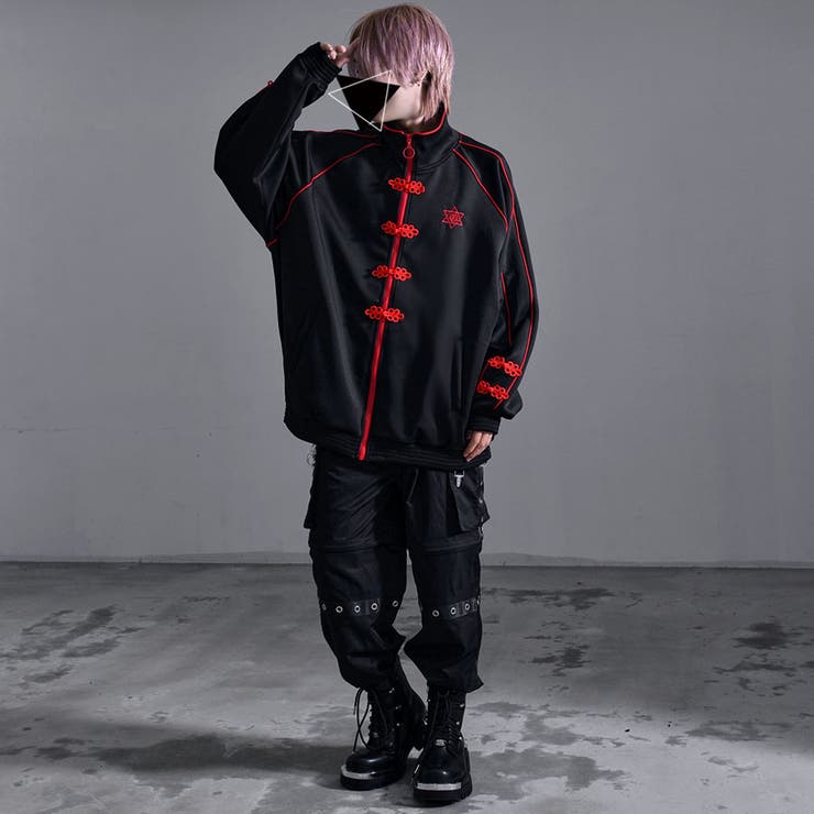 PSYCHO NATION/チャイナジャージブルゾン/長袖シャツ/44/ポリエステル/ブラック PSYCHO NATIONチャイナジャージブルゾン 全2色[品番