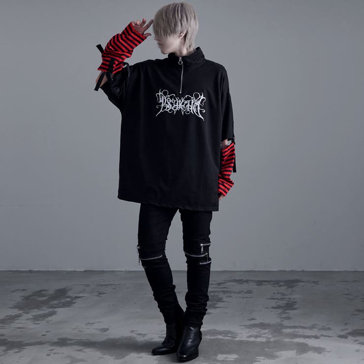 PSYCHO NATIONックルベルト仕様スリーブハーフジップトップス 全