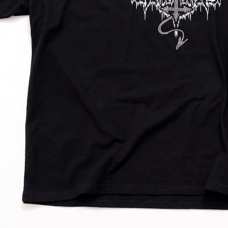 PSYCHO NATIONバックレースアップラインストーンプリントTシャツ