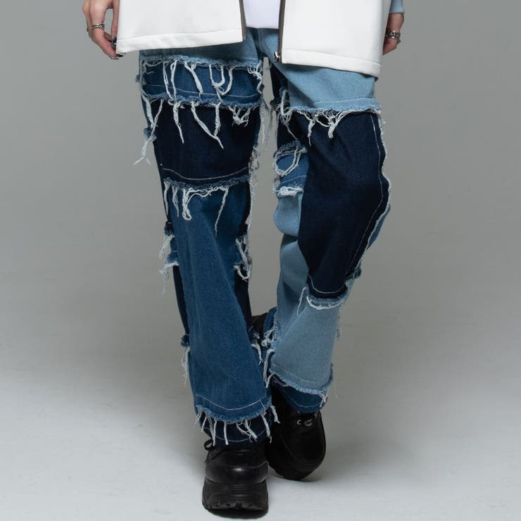 CV Selectワイドクレイジーパターンデニムパンツ 全3色