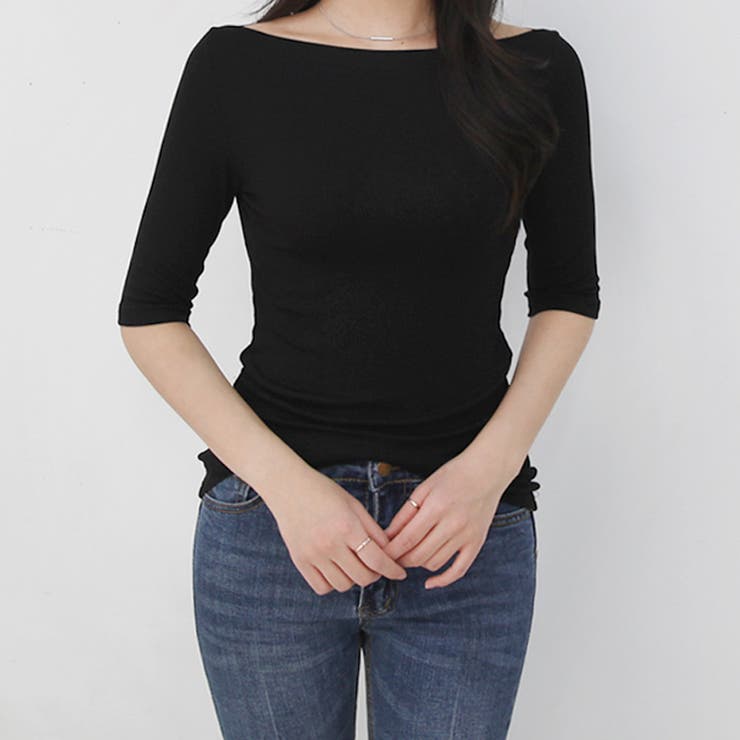 春夏新作！ボートネックTシャツ トップス 5分袖丈[品番