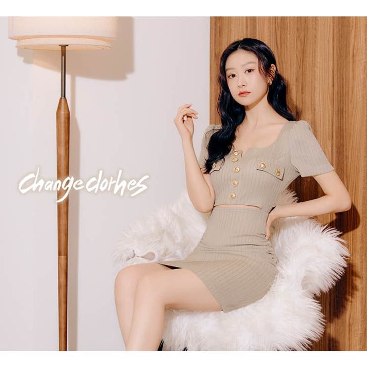 [韓国キャバドレス]美デコルテ魅せ叶うフロントボタンウエストカット半袖タイトミニ… | Dazzy | 詳細画像30 