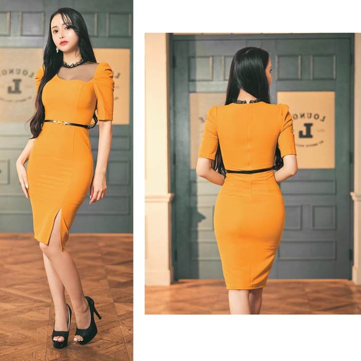 キャバドレスレースネック シースルー ベルト付き | Dazzy | 詳細画像13 