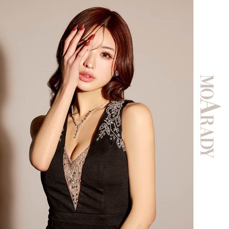 [MOARADY][姉ドレス]脚長効果のVネックビジュー刺繍×タイトラインのロン… | Dazzy | 詳細画像23 