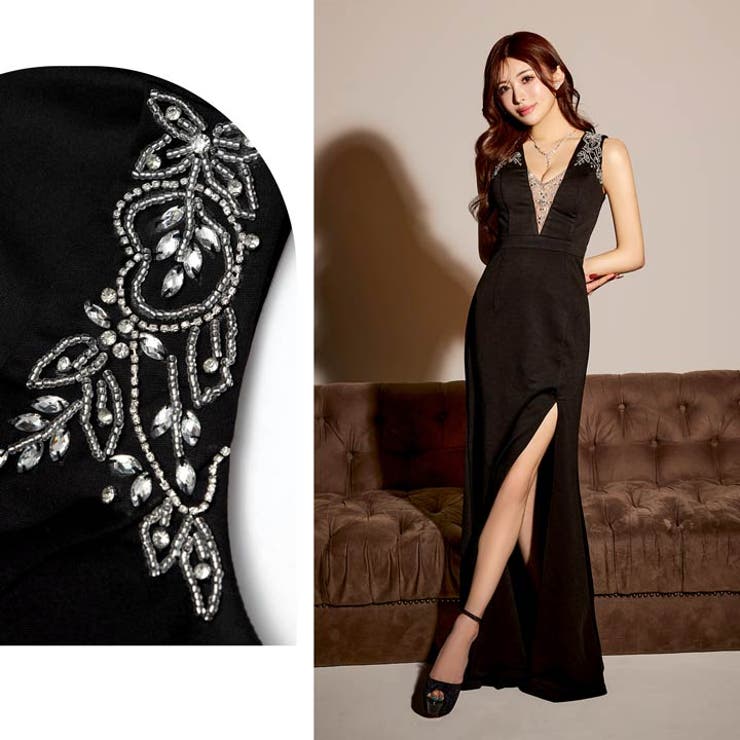 [MOARADY][姉ドレス]脚長効果のVネックビジュー刺繍×タイトラインのロン… | Dazzy | 詳細画像25 