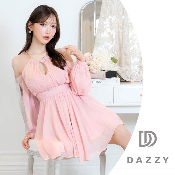 トレンドシフォン袖×ネックチェーン♪ふんわり揺れる長袖Aラインミニ丈キャバドレス… | Dazzy | 詳細画像21 