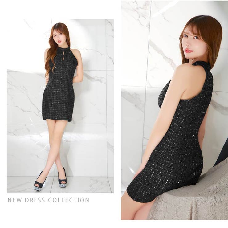 スパンコール格子柄×アメスリ♪綺麗な肩見せと谷間ジップで大人SEXYなタイトミニ… | Dazzy | 詳細画像23 