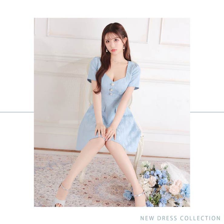 ジャガードパターンミニドレス XSサイズあり【ROBE de FLEURS/ローブドフルール】ビジュー襟