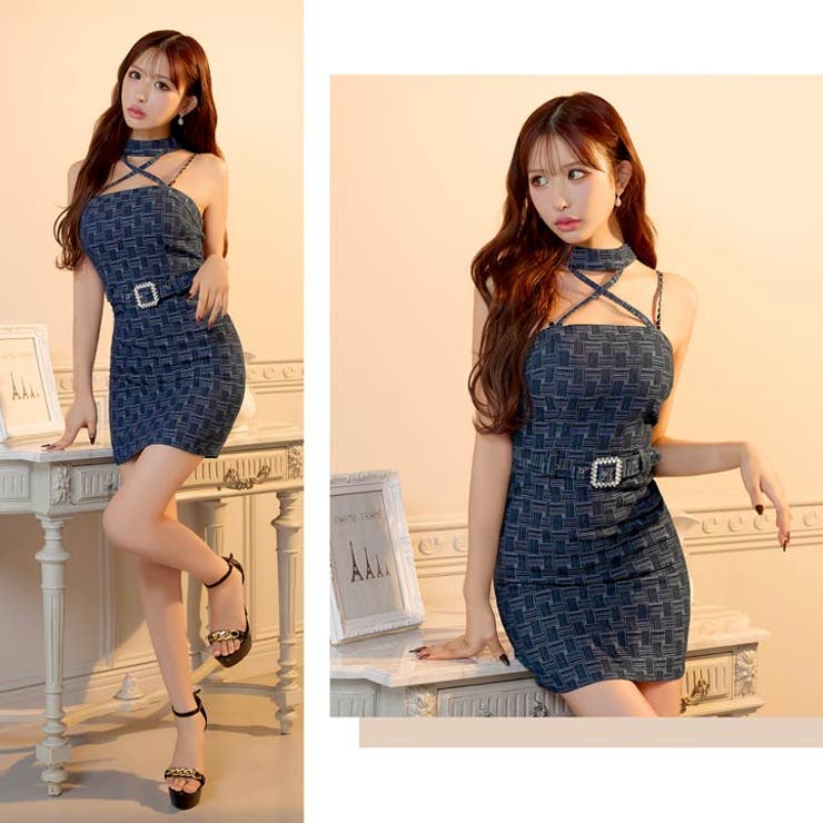 デコルテクロスチェーンキャミベルトモチーフタイトミニ丈キャバドレス | Dazzy | 詳細画像21 