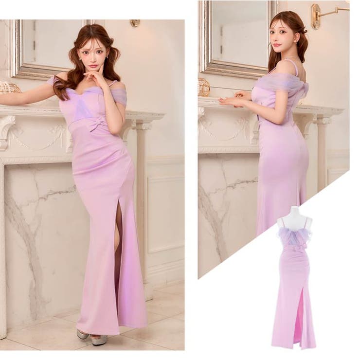 [明日花キララ着用]二の腕隠せる女神袖チュール×オフショルリボンのスリットロング… | Dazzy | 詳細画像21 