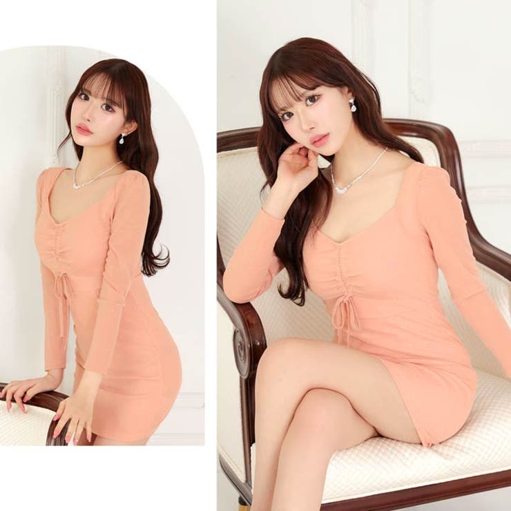 [伊藤桃々着用]色っぽ谷間魅せが叶う輝くラメの深Vネックタイトミニ丈キャバドレス… | Dazzy | 詳細画像32 