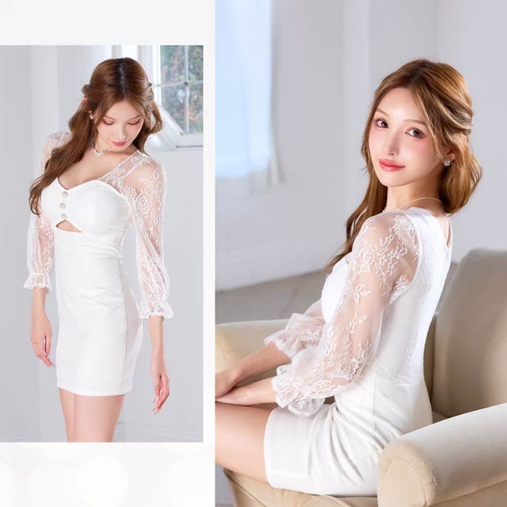 大人上品な色気感じるフラワーシアーレース七分袖タイトミニ丈キャバドレス[SML … | Dazzy | 詳細画像31 