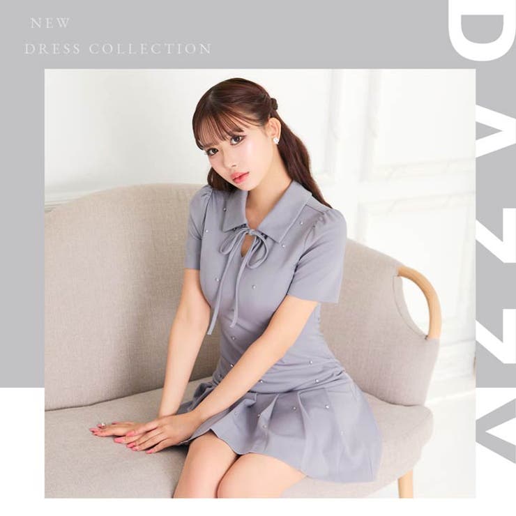 動くたびにビジュー煌めくガーリーリボン付きAラインミニ丈キャバドレス[SML 3… | Dazzy | 詳細画像23 