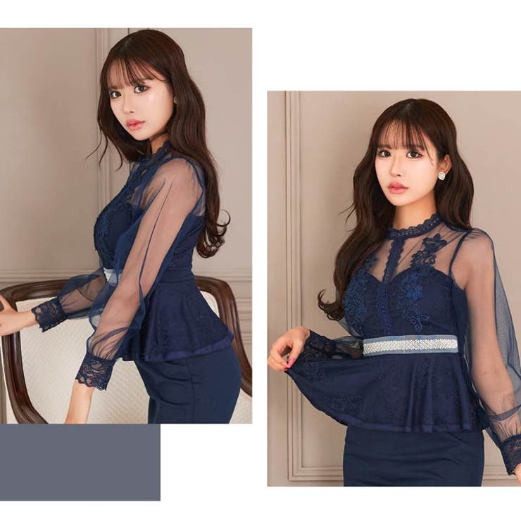 着た瞬間《美くびれ》爆誕ペプラムシアー長袖タイトミニ丈キャバドレス[M～LL 3… | Dazzy | 詳細画像27 