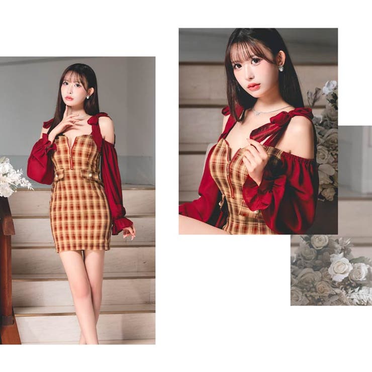[伊藤桃々着用]胸元ジップ×シフォン長袖♪あざとく視線奪うリボンオフショルチェッ… | Dazzy | 詳細画像22 