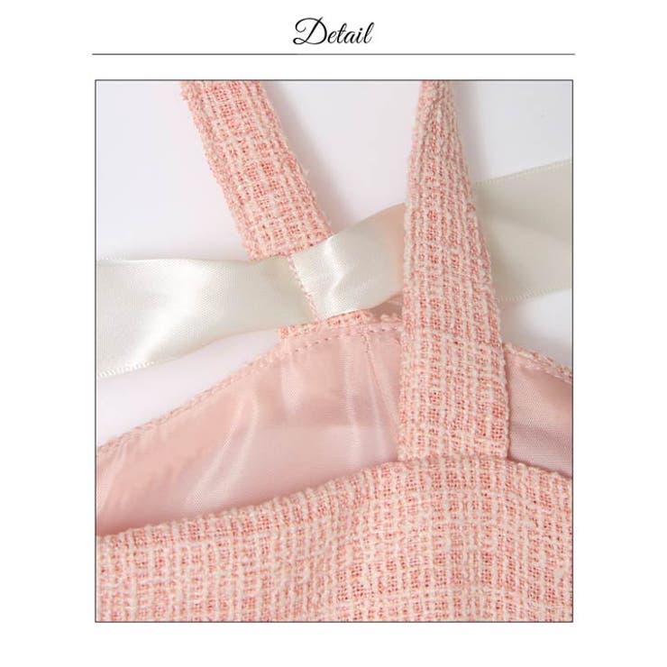 肩リボン×細見えベルトが可愛いくすみカラーツイードミニ丈キャバドレス[SML 3… | Dazzy | 詳細画像22 