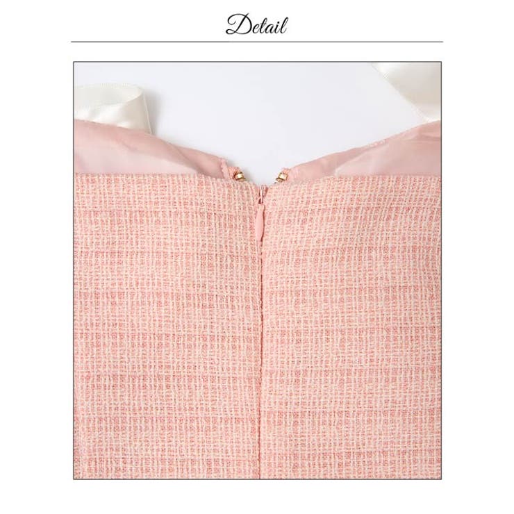 肩リボン×細見えベルトが可愛いくすみカラーツイードミニ丈キャバドレス[SML 3… | Dazzy | 詳細画像24 