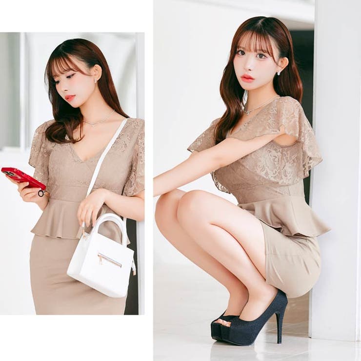 [伊藤桃々着用]華奢魅せフレアスリーブ×ペプラムのくびれ強調カシュクールレースタ… | Dazzy | 詳細画像27 