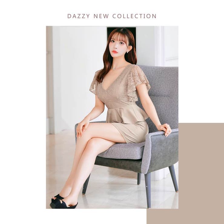 [伊藤桃々着用]華奢魅せフレアスリーブ×ペプラムのくびれ強調カシュクールレースタ… | Dazzy | 詳細画像28 