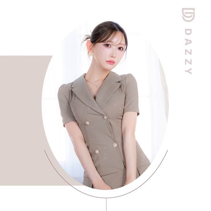 ラインストーン輝くWボタンビジュー×テーラードのAラインミニ丈キャバドレス[SM… | Dazzy | 詳細画像24 