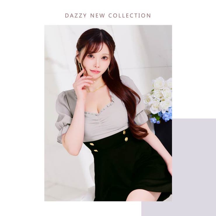 シフォンパフスリーブゴールドボタンAラインミニ丈キャバドレス[SML 3サイズ展… | Dazzy | 詳細画像26 