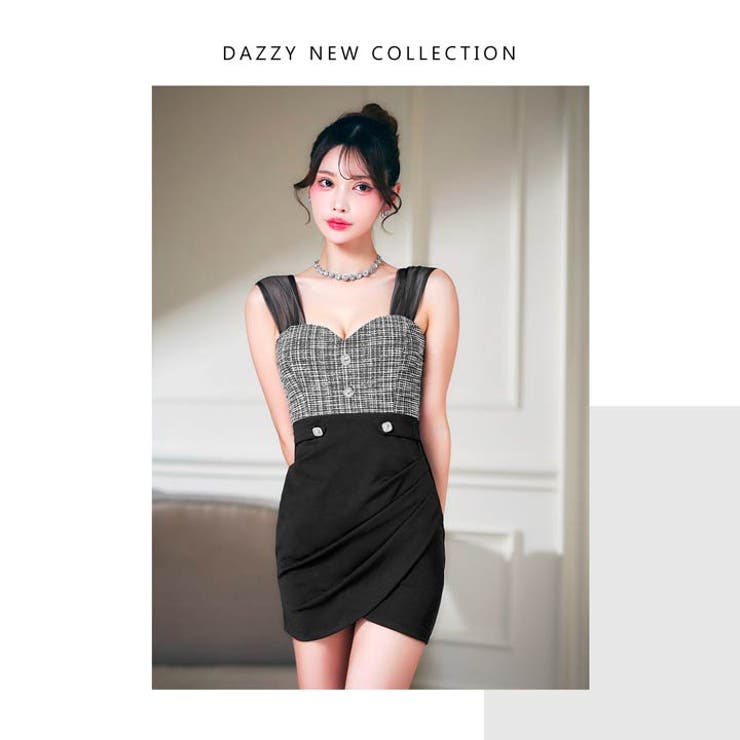 谷間魅せ×脚長効果♪ビジューボタンが煌めくシアーノースリーブタイトミニ丈キャバド… | Dazzy | 詳細画像31 