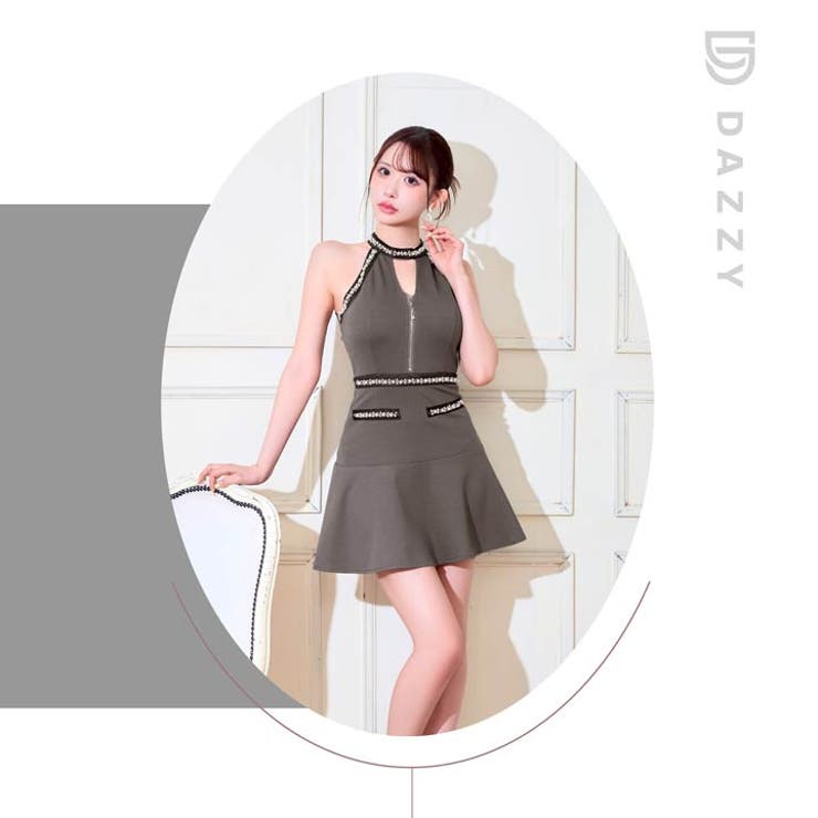 [伊藤桃々着用]パールビジューアメスリジッパーAラインミニ丈キャバドレス[SML… | Dazzy | 詳細画像26 