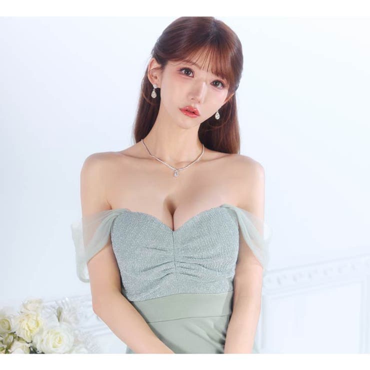 ラメギャザーオフショル女神袖スリットタイトミニ丈キャバドレス[SML 3サイズ展… | Dazzy | 詳細画像22 