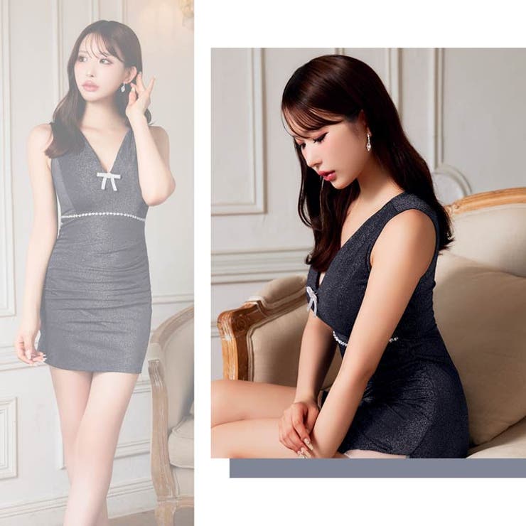 [伊藤桃々着用]深めVネック×グリッターラメで上品SEXYに♪ビジューリボンが映… | Dazzy | 詳細画像29 