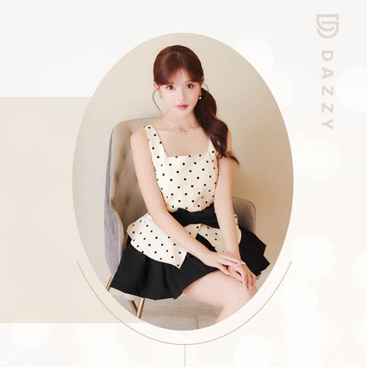 モノトーンドット×ペプラム♪ウエストリボンAラインセットアップミニ丈キャバドレス… | Dazzy | 詳細画像25 