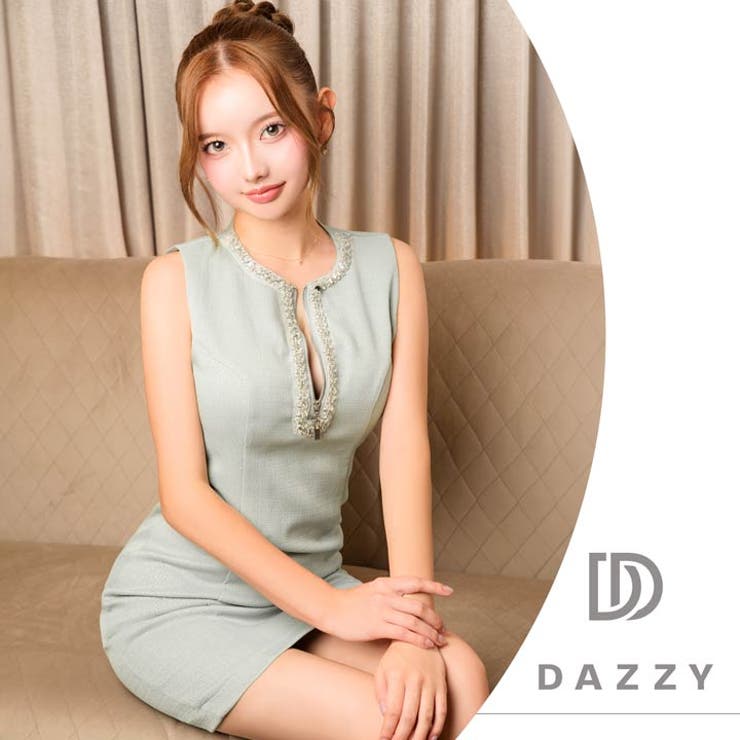 ラメ生地×谷間ジップ♪ビジューライン華やかな色っぽタイトミニ丈キャバドレス[SM… | Dazzy | 詳細画像20 
