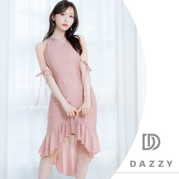 シフォン＆ビジューが今っぽい♪大人ピンクの上品膝丈フリルマーメイドドレス[SML… | Dazzy | 詳細画像20 
