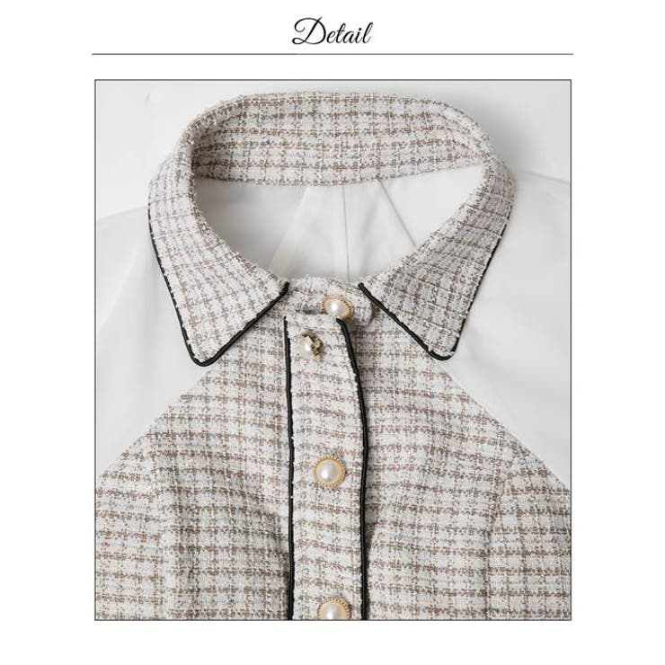 高級感あふれるパールボタンストレッチツイード×シアー袖キャバドレス | Dazzy | 詳細画像18 