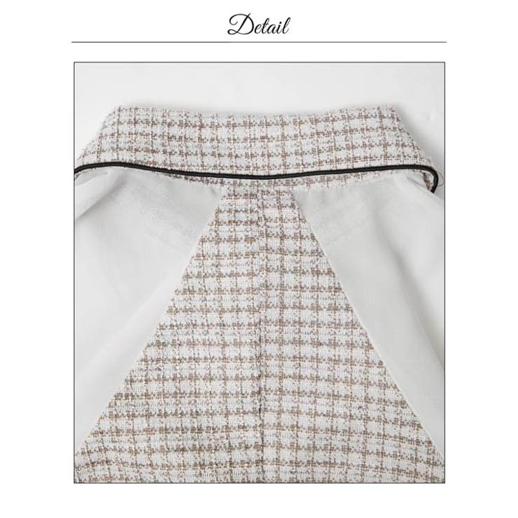 高級感あふれるパールボタンストレッチツイード×シアー袖キャバドレス | Dazzy | 詳細画像19 