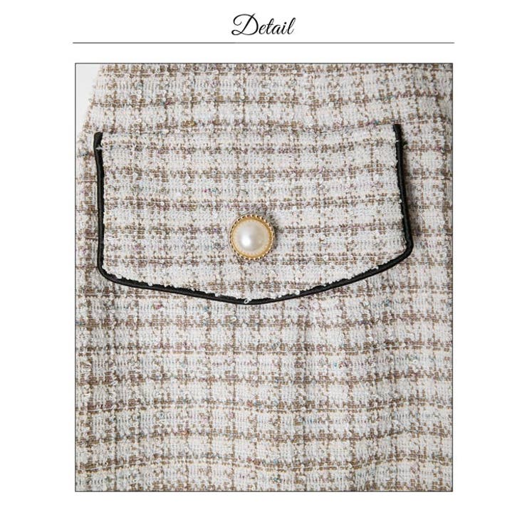 高級感あふれるパールボタンストレッチツイード×シアー袖キャバドレス | Dazzy | 詳細画像20 