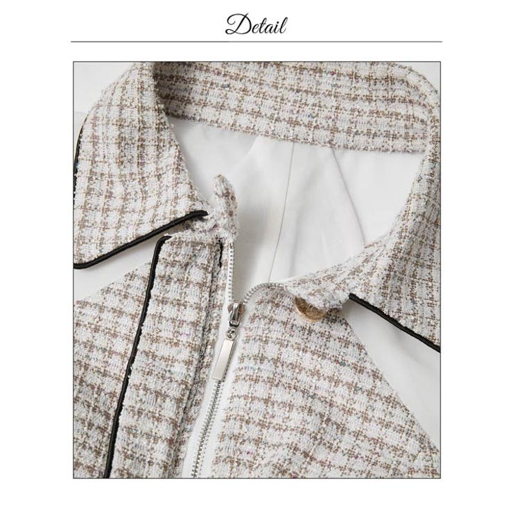 高級感あふれるパールボタンストレッチツイード×シアー袖キャバドレス | Dazzy | 詳細画像21 