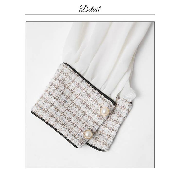 高級感あふれるパールボタンストレッチツイード×シアー袖キャバドレス | Dazzy | 詳細画像22 