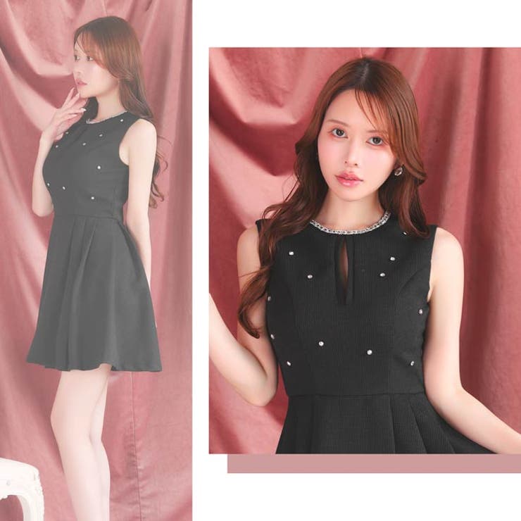 [Aライン] ワンカラーノースリーブビジューAラインミニドレス[XS~M 3サイ… | Dazzy | 詳細画像13 