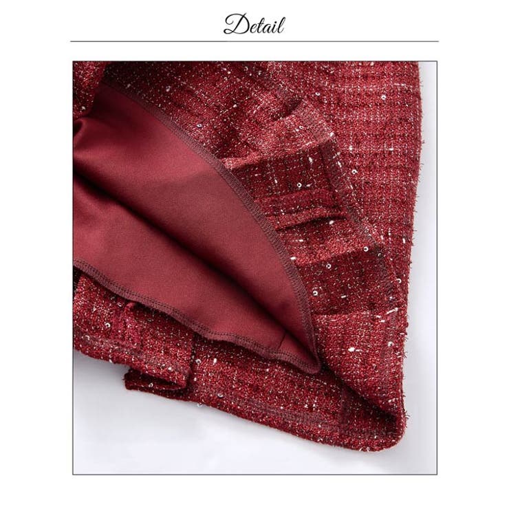 [伊藤桃々着用]大人の輝き放つ胸元ジップ×スパンコールツイード華奢魅せAラインミ… | Dazzy | 詳細画像20 