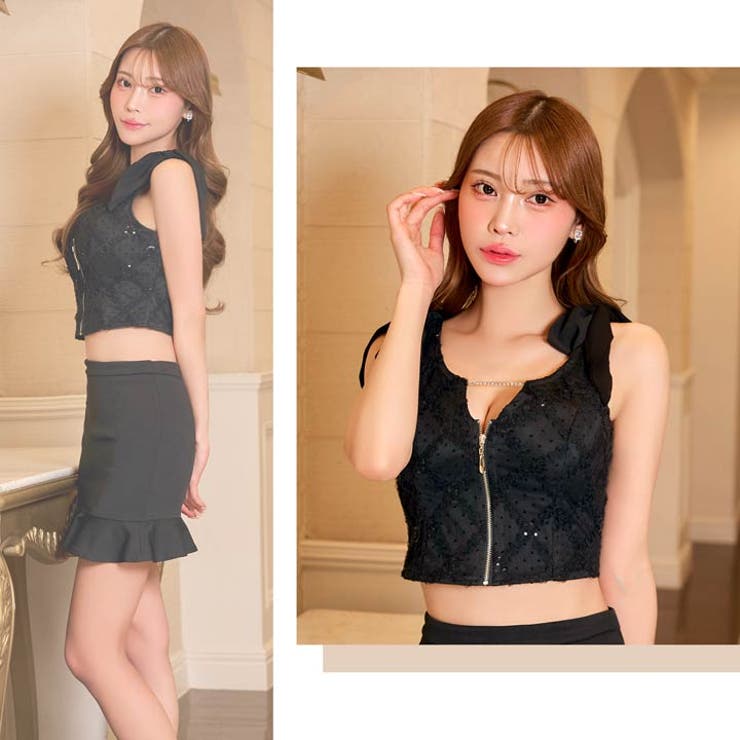 ファスナースパンコールリボン袖マーメイドミニ丈セットアップキャバドレス[SML … | Dazzy | 詳細画像24 