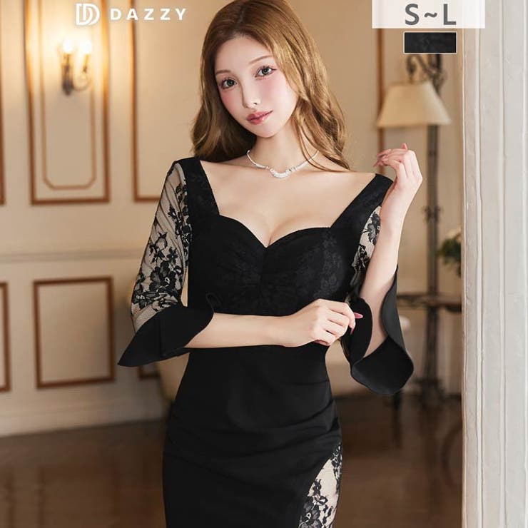 まるで素肌のようにカバーする透けレース袖キャバドレス[SML/3サイズ展開] | Dazzy | 詳細画像6 