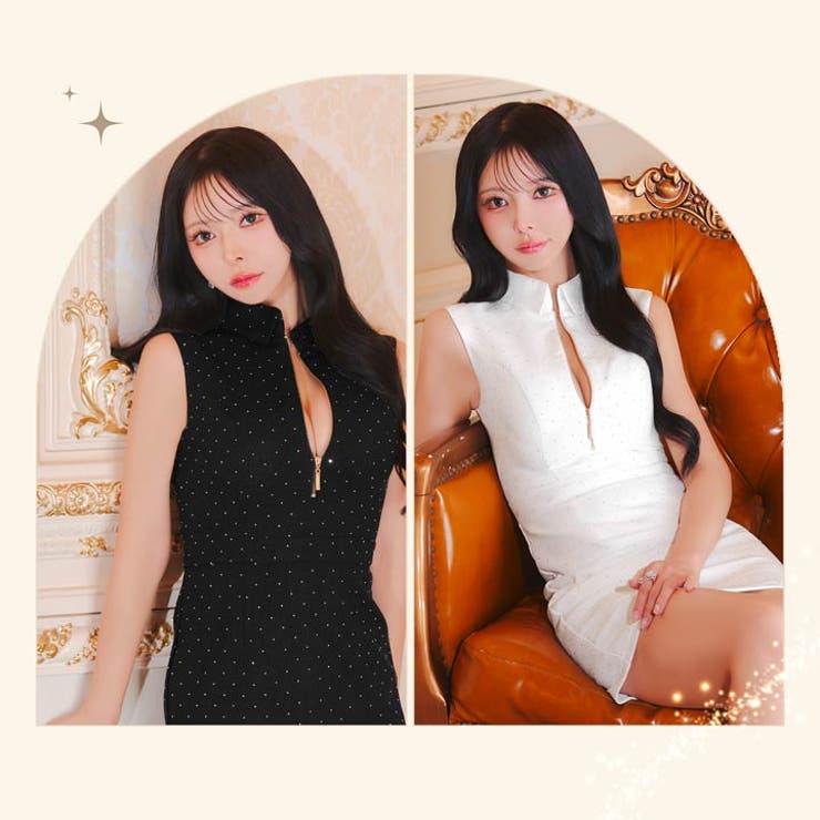 ビジューストーン煌めくアレンジ自在谷間ジップツイードタイトミニ丈キャバドレス[S… | Dazzy | 詳細画像33 