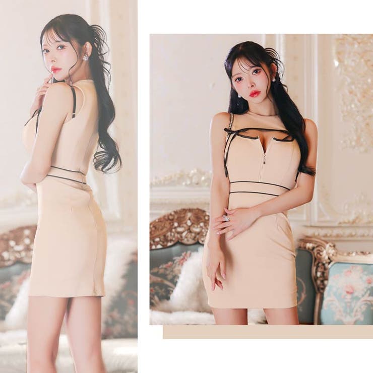 えちあまリボン谷間ジップホールバイカラービジュータイトミニ丈キャバドレス[SML… | Dazzy | 詳細画像32 