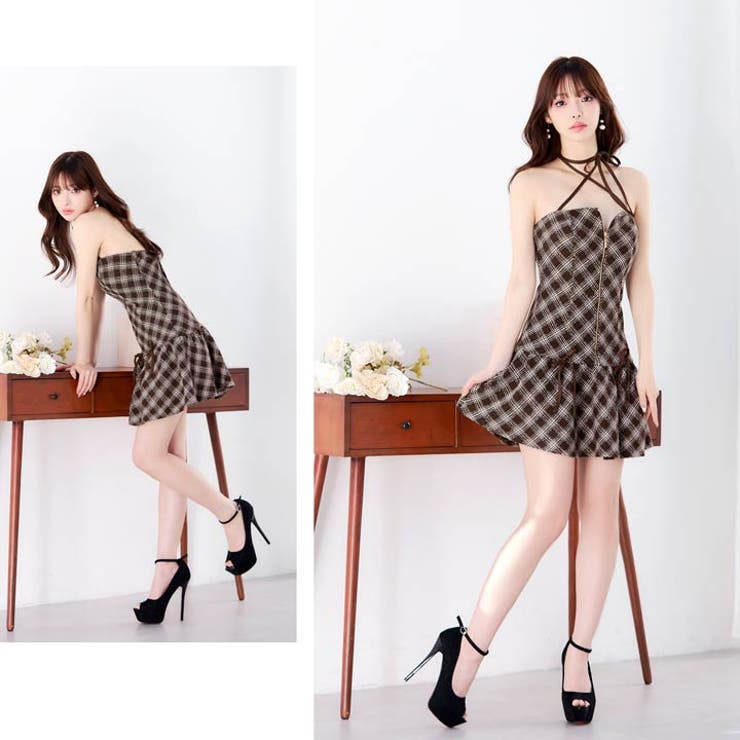 人気のチェックとホルターネック谷間ジップツイードAラインミニ丈キャバドレス[SM… | Dazzy | 詳細画像27 